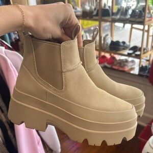 UGG Beige Brisbane Platform Chelsea Ankle Boots